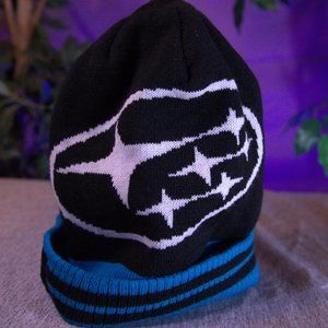 Men/Women's "Subaru" Beanie. Black and Blue. Size: One Size. Style: Knit Beanie.